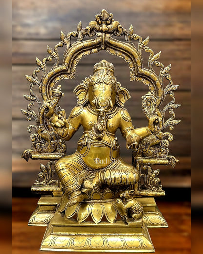 Brass Ganesh Lakshmi Large Idols - Antique Finish - 16 Inch - Budhshiv.com