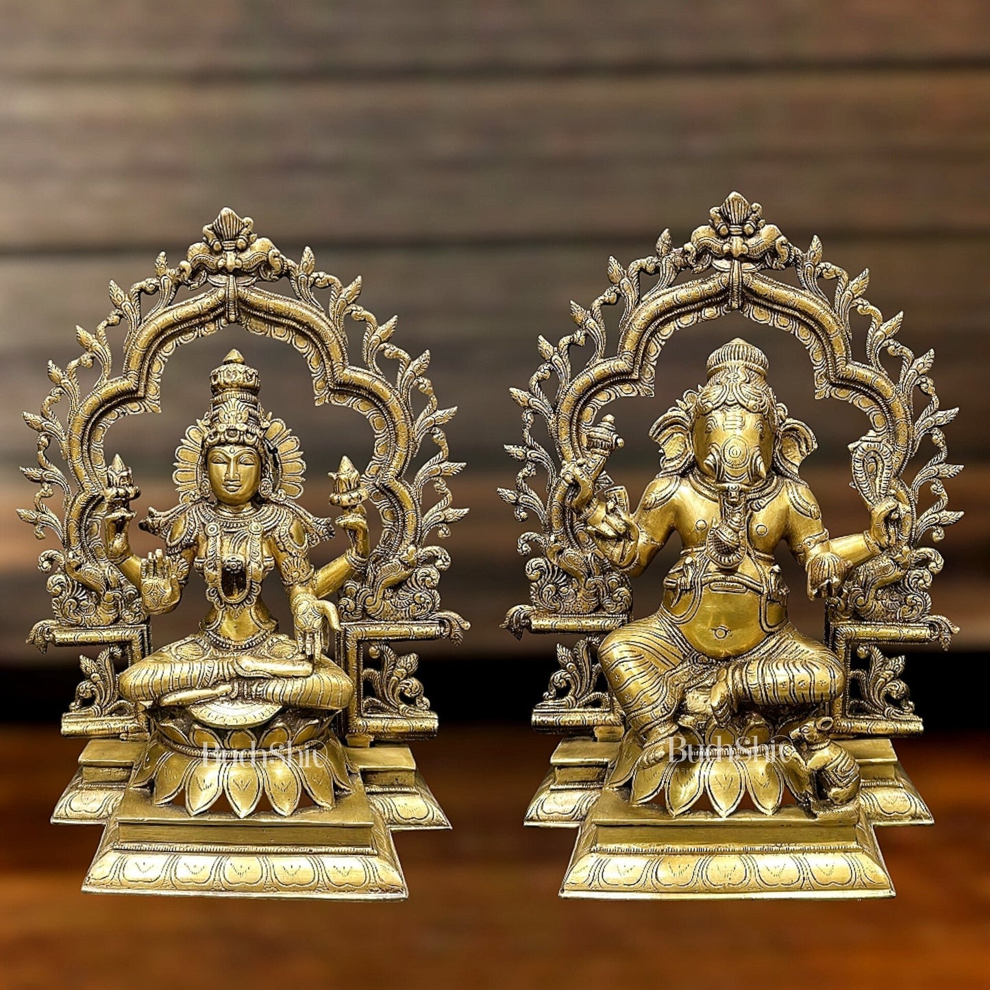 Brass Ganesh Lakshmi Large Idols - Antique Finish - 16 Inch - Budhshiv.com