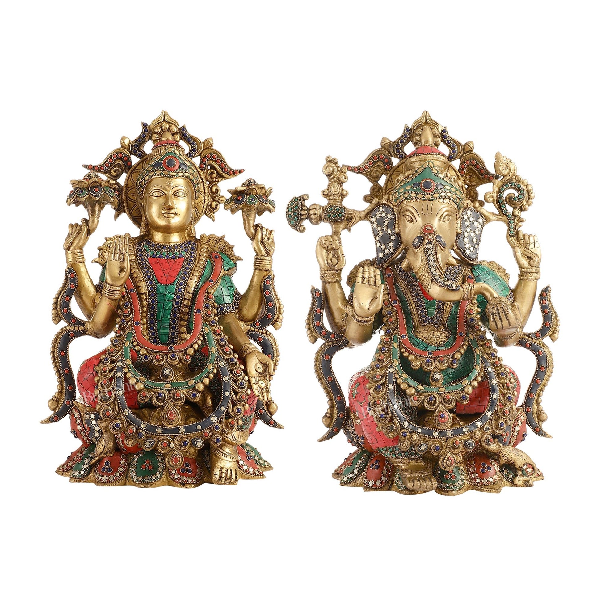 Brass Ganesha and Lakshmi Idols 16" - Budhshiv.com