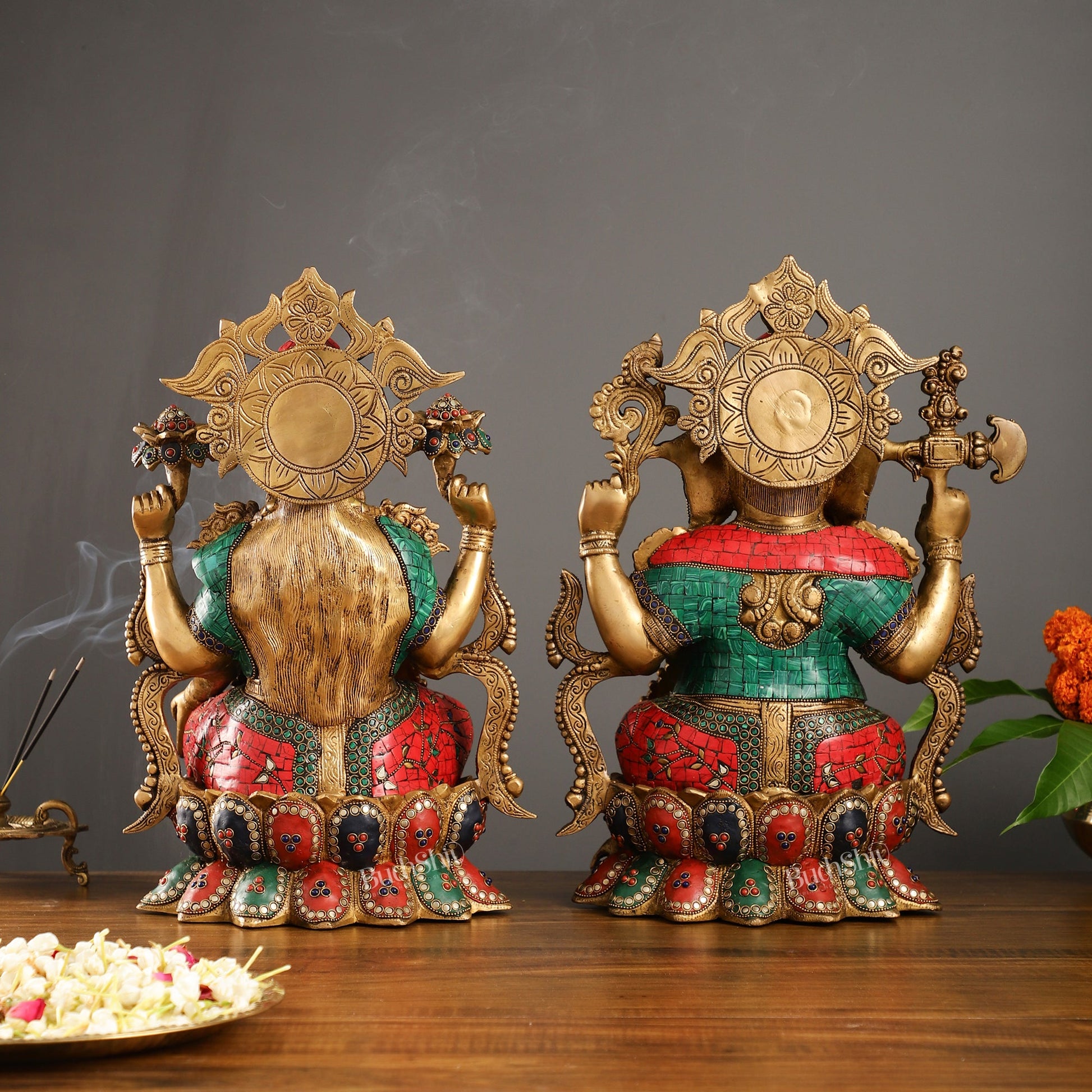 Brass Ganesha and Lakshmi Idols 16" - Budhshiv.com