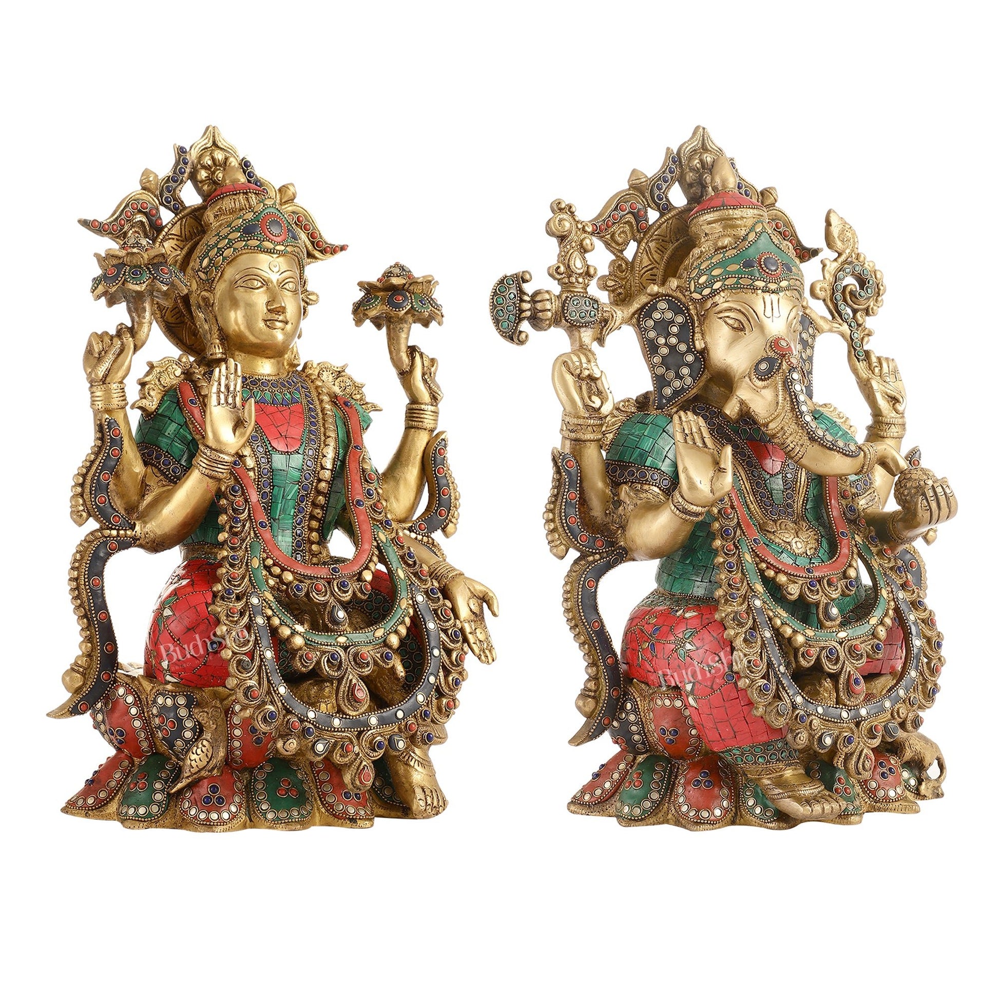 Brass Ganesha and Lakshmi Idols 16" - Budhshiv.com