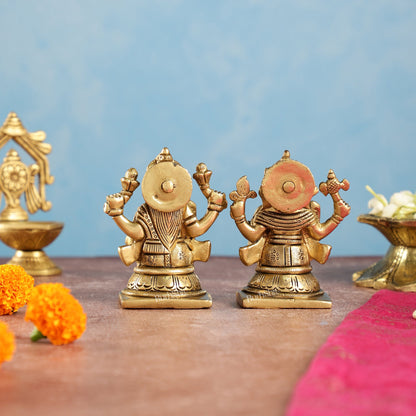 Brass Ganesha and Lakshmi Idols Pair | Height 4 inch - Budhshiv.com