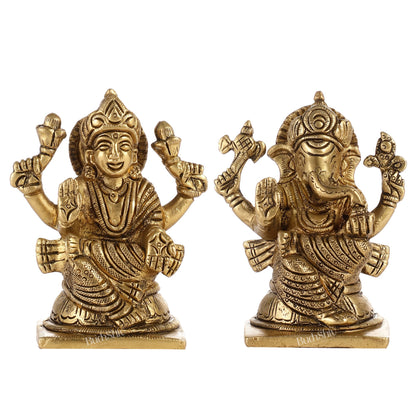 Brass Ganesha and Lakshmi Idols Pair | Height 4 inch - Budhshiv.com