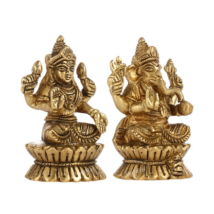 Brass Ganesha and Lakshmi Idols Pair | Height 4.5 inch - Budhshiv.com