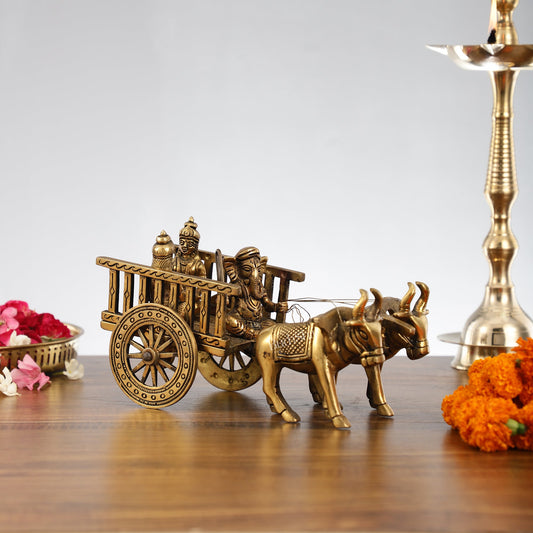 Brass Ganesha bullock cart with riddhi siddhi - Budhshiv.com