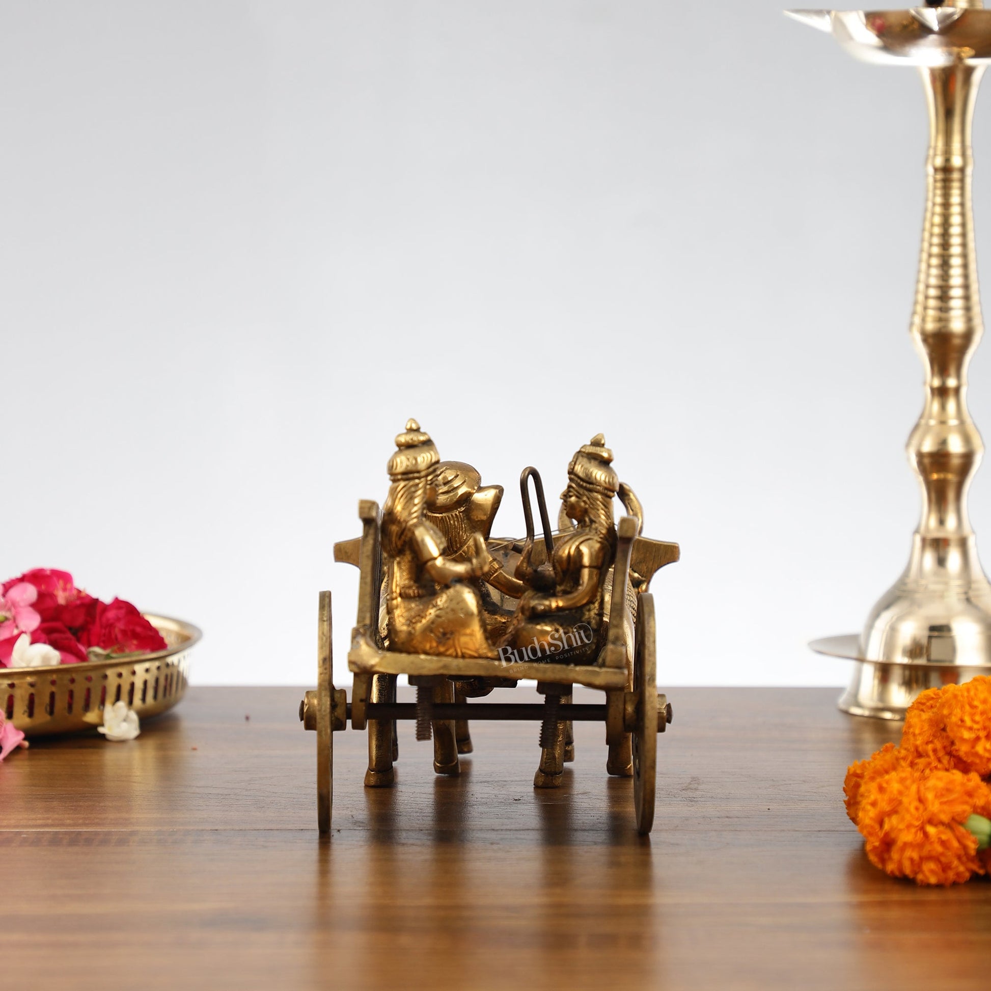 Brass Ganesha bullock cart with riddhi siddhi - Budhshiv.com