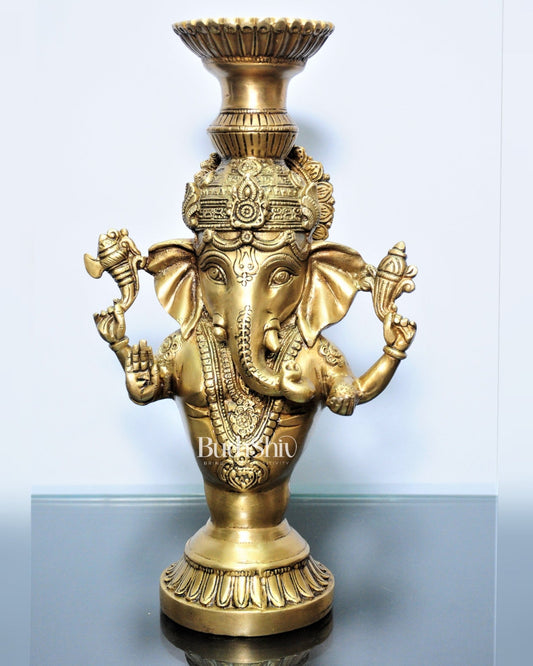 Brass Ganesha Candle Stand - Fine Detailing, Handcrafted Brass Décor - Budhshiv.com
