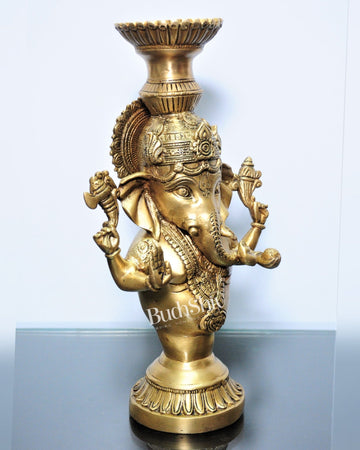 Brass Ganesha Candle Stand - Fine Detailing, Handcrafted Brass Décor - Budhshiv.com