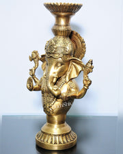 Brass Ganesha Candle Stand - Fine Detailing, Handcrafted Brass Décor - Budhshiv.com