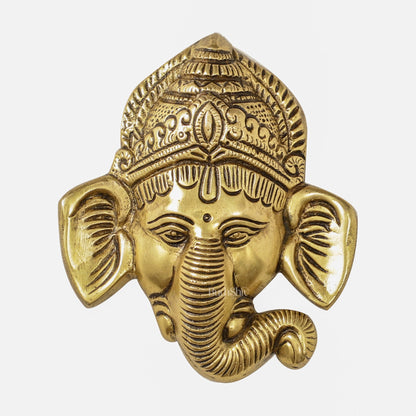 Brass Ganesha Face Wall Hanging - 4 x 3.5 inch - Budhshiv.com