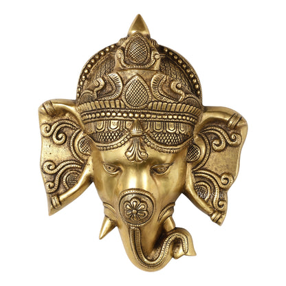 Brass Ganesha Face Wall Hanging - 8.5 inch - Budhshiv.com