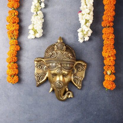 Brass Ganesha Face Wall Hanging - 8.5 inch - Budhshiv.com