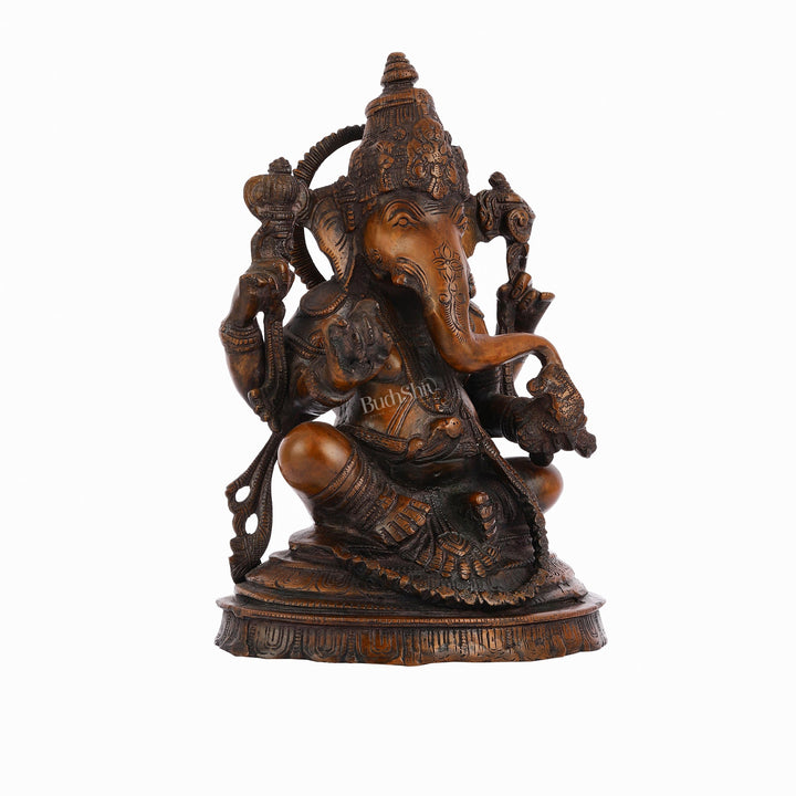 Brass Ganesha Idol - 11" Height | Antique Bronze Touch - Budhshiv.com