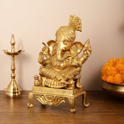 Brass Ganesha Idol - 16.5 Inch - Budhshiv.com