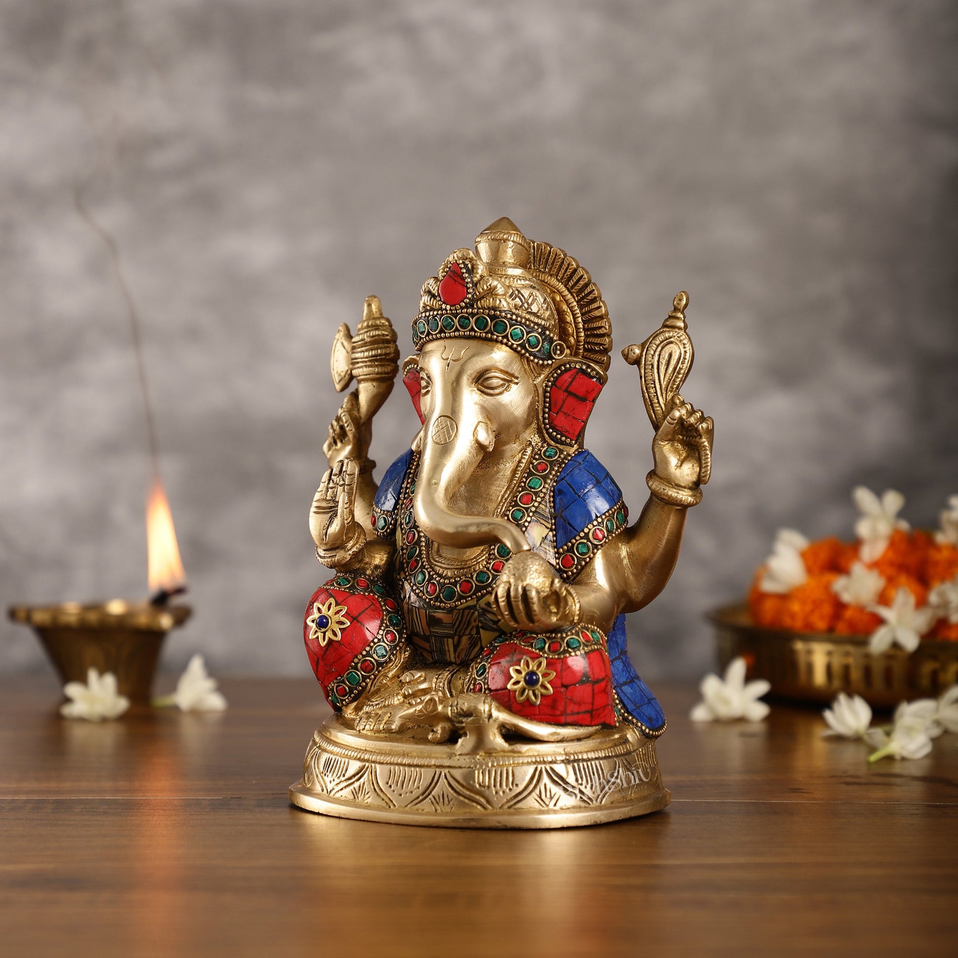 Brass Ganesha idol 8 inch - Budhshiv.com