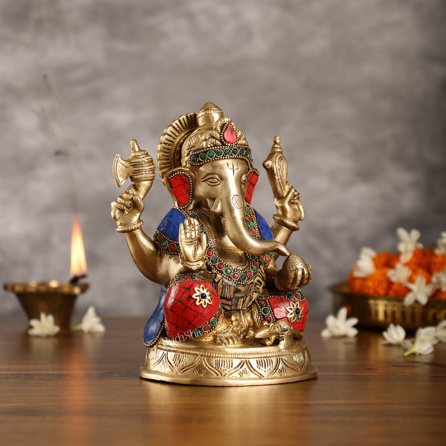 Brass Ganesha idol 8 inch - Budhshiv.com