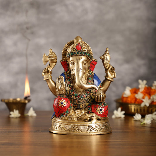 Brass Ganesha idol 8 inch - Budhshiv.com