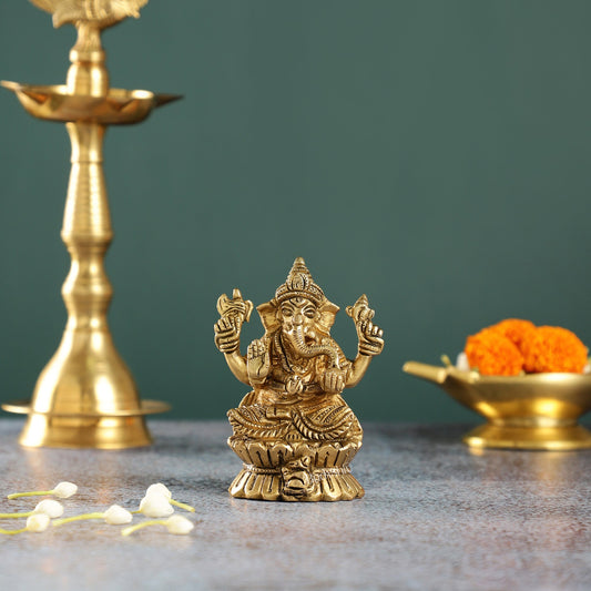 Brass Ganesha Idol | Height 4.5 inch - Budhshiv.com
