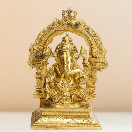 Brass Ganesha Idol with Frame - 7 inches - Budhshiv.com