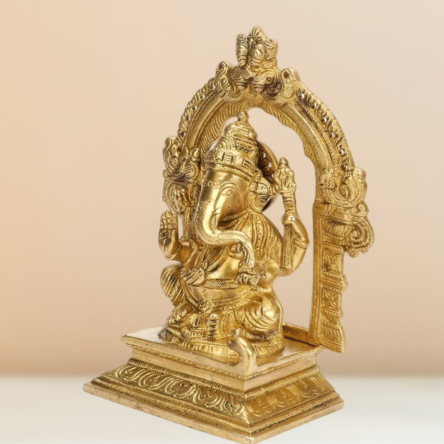 Brass Ganesha Idol with Frame - 7 inches - Budhshiv.com