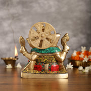 Brass Ganesha Idol with Stonework | Height 8 inch - Budhshiv.com