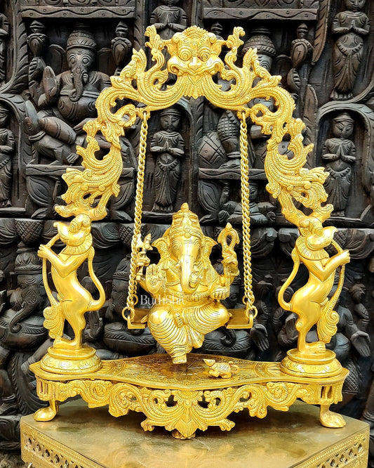 Brass Ganesha idol with Swing - 18 inch - Budhshiv.com