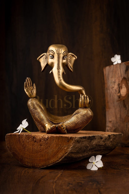 Brass Ganesha modern Abstract Antique Gold Finish| Medium 8.5 inches Tall| 2.6 kgs - Budhshiv.com