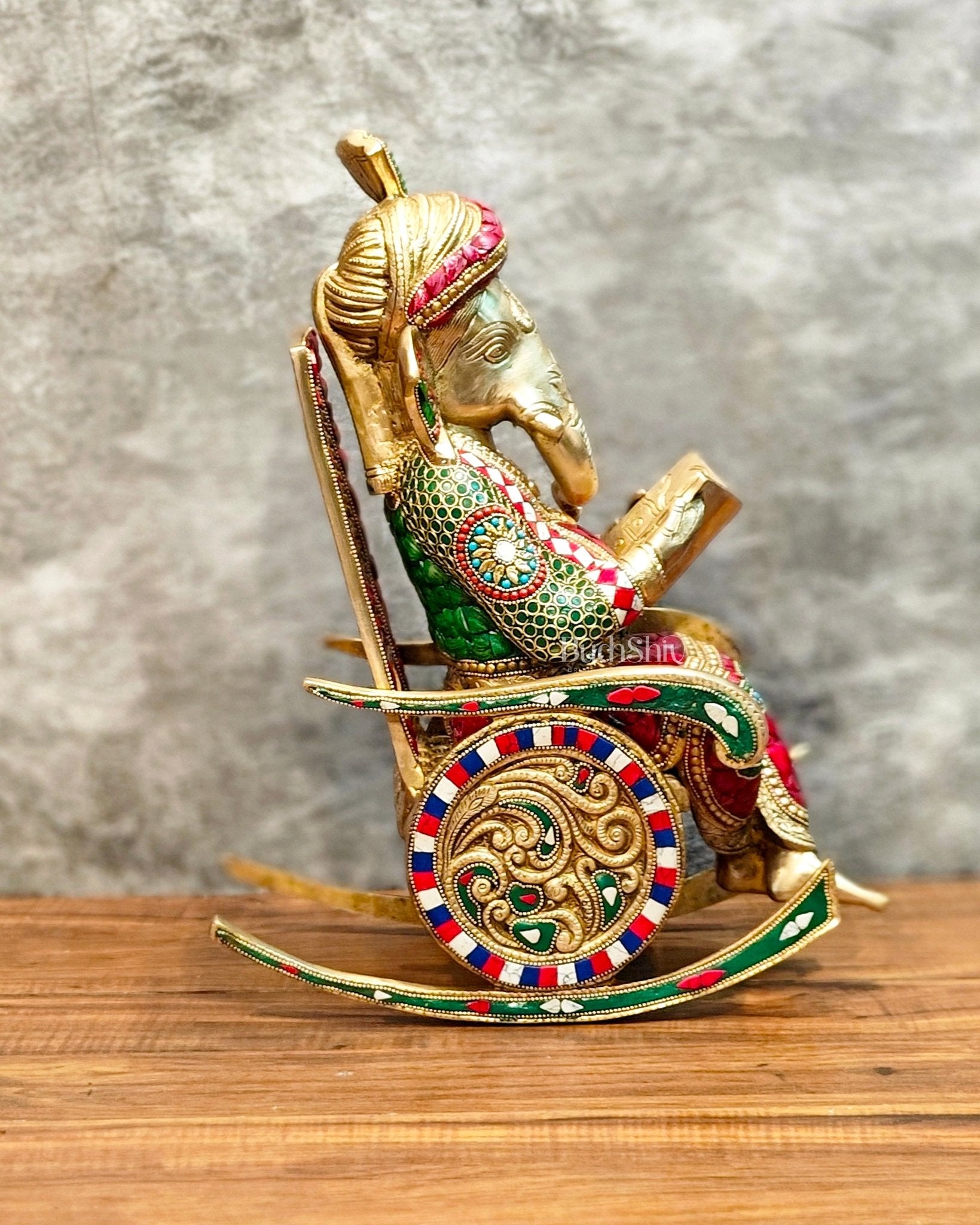 Brass Ganesha on Rocking Chair 17" - Budhshiv.com