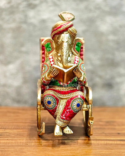 Brass Ganesha on Rocking Chair 17" - Budhshiv.com