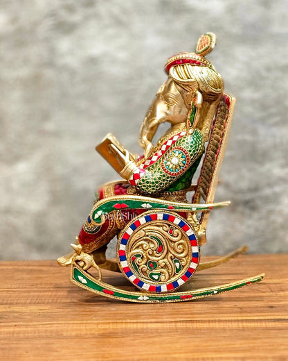 Brass Ganesha on Rocking Chair 17" - Budhshiv.com