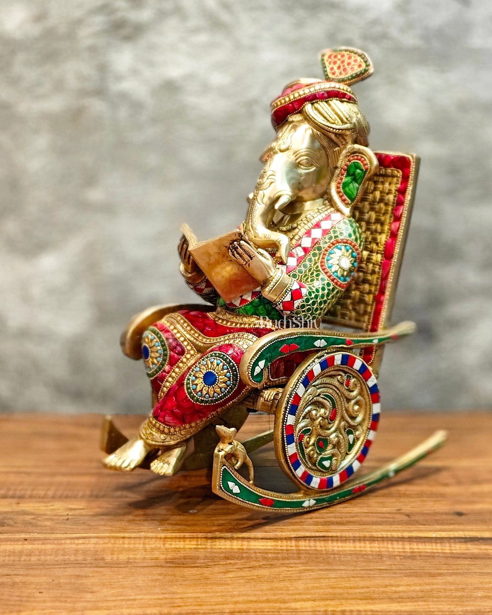 Brass Ganesha on Rocking Chair 17" - Budhshiv.com