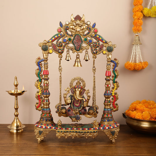 Brass Ganesha on swing large idol - Budhshiv.com