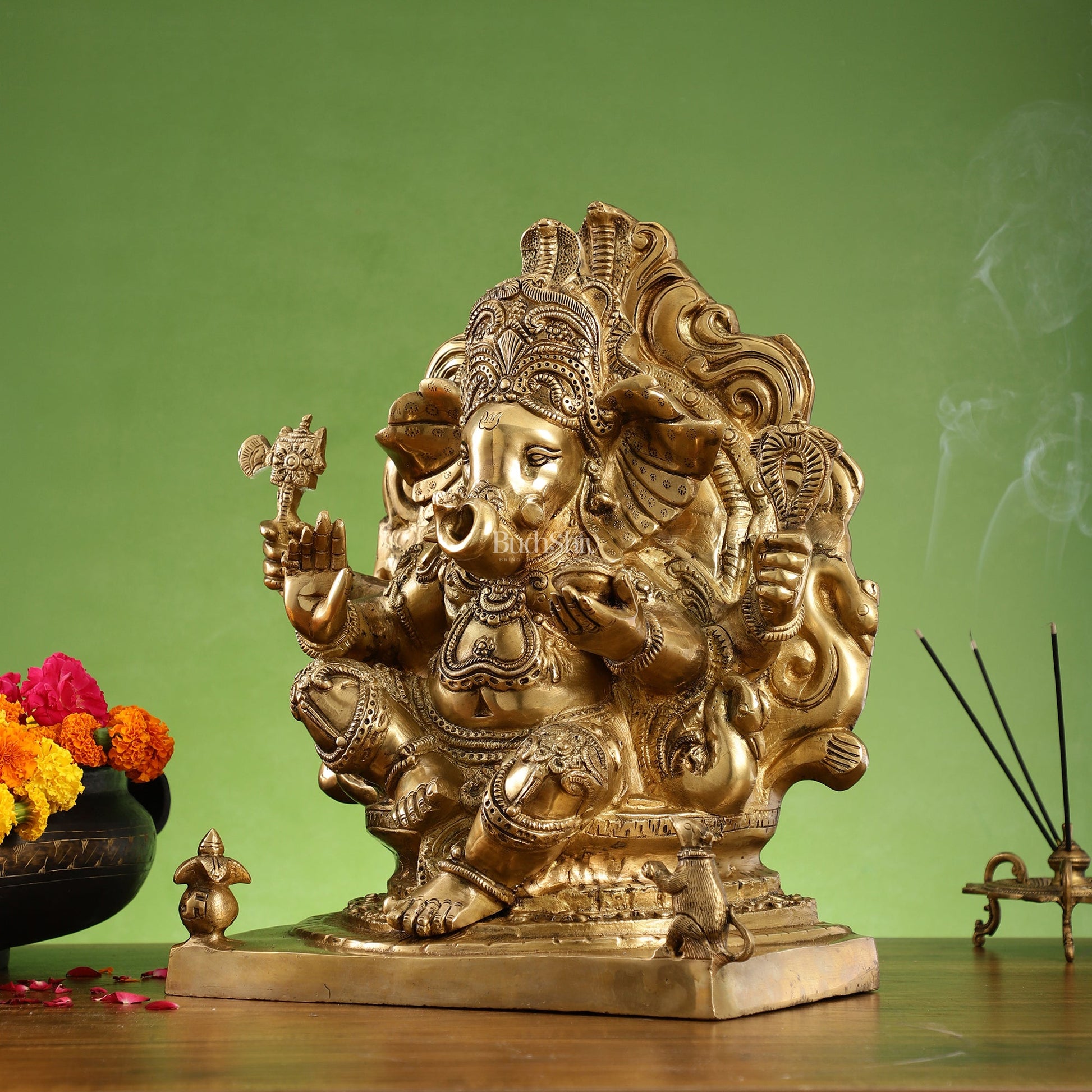 Brass Ganesha Statue - 16.5x13x7.5 Inch - Budhshiv.com