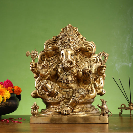 Brass Ganesha Statue - 16.5x13x7.5 Inch - Budhshiv.com