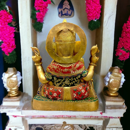 Brass Ganesha Statue 22" with stonework - Budhshiv.com