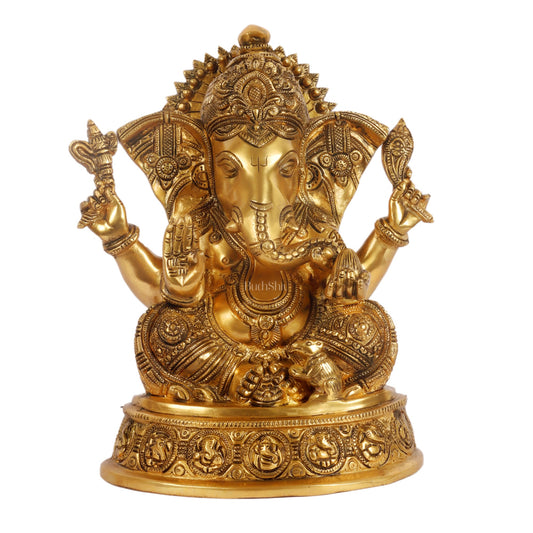 Brass Ganesha Statue with Ashtavinayaka Engraved - 11 inch - Budhshiv.com