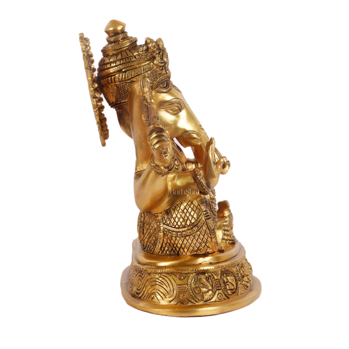 Brass Ganesha Statue with Ashtavinayaka Engraved - 11 inch - Budhshiv.com