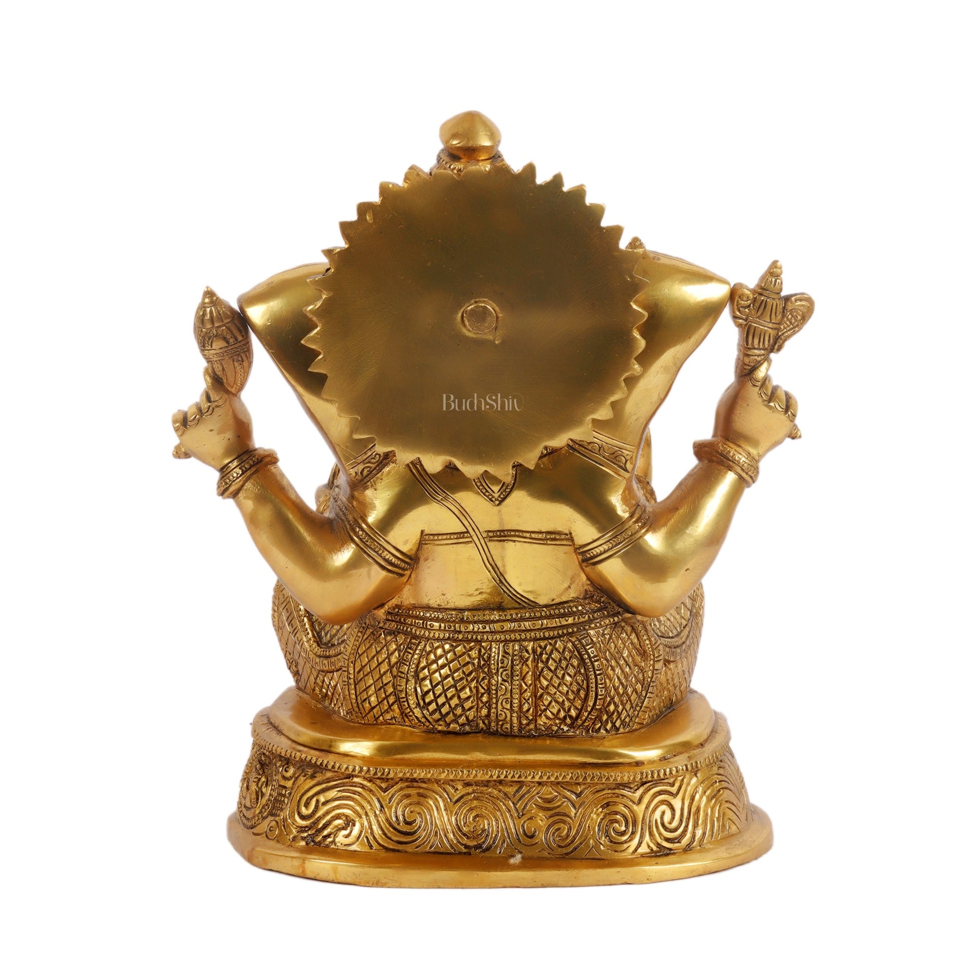 Brass Ganesha Statue with Ashtavinayaka Engraved - 11 inch - Budhshiv.com