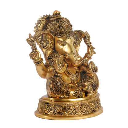 Brass Ganesha Statue with Ashtavinayaka Engraved - 11 inch - Budhshiv.com