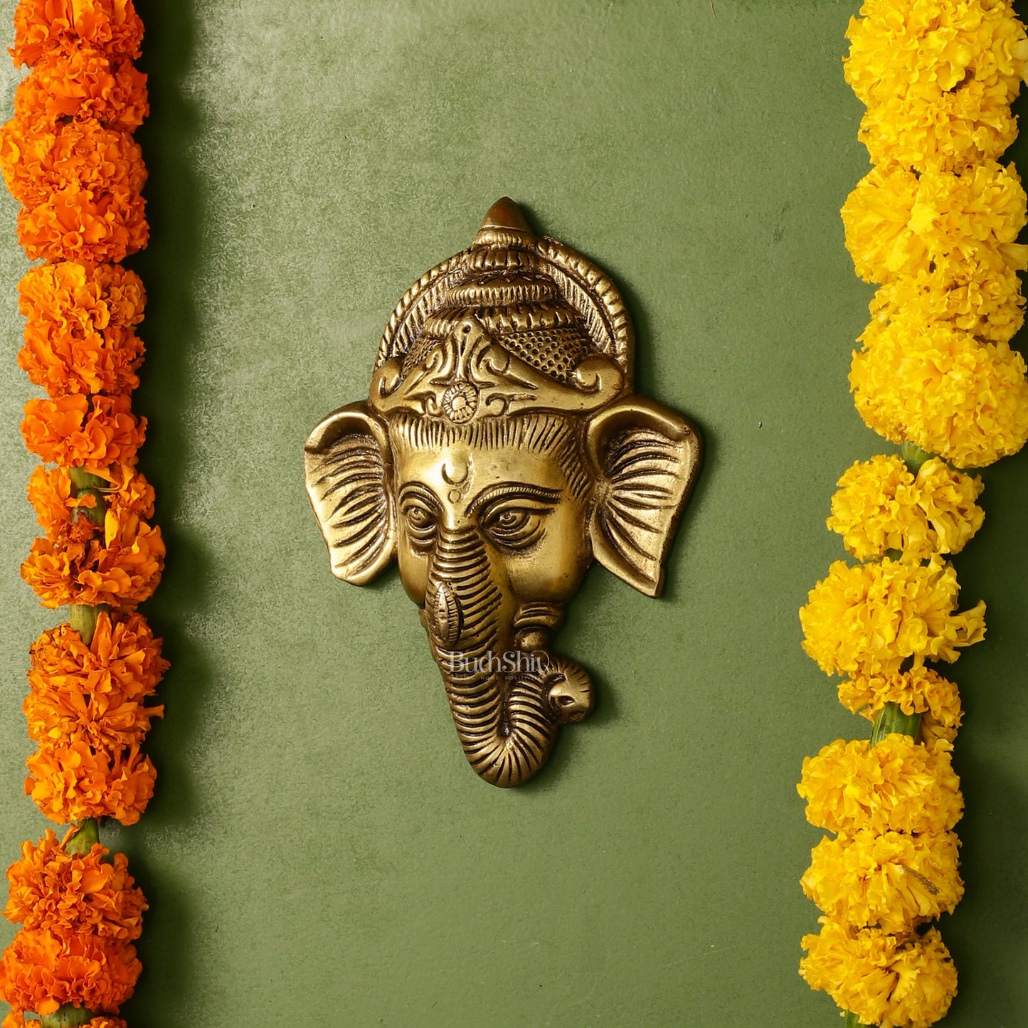 Brass Ganesha Wall Hanging - 6 x 4.5 inch - Budhshiv.com