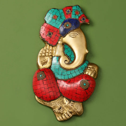 Brass Ganesha Wall Hanging with Blessing Hand - 9.5 x 5 inch - Budhshiv.com