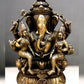 Brass Ganesha with Wives Riddhi and Siddhi - 12 Inch - Budhshiv.com