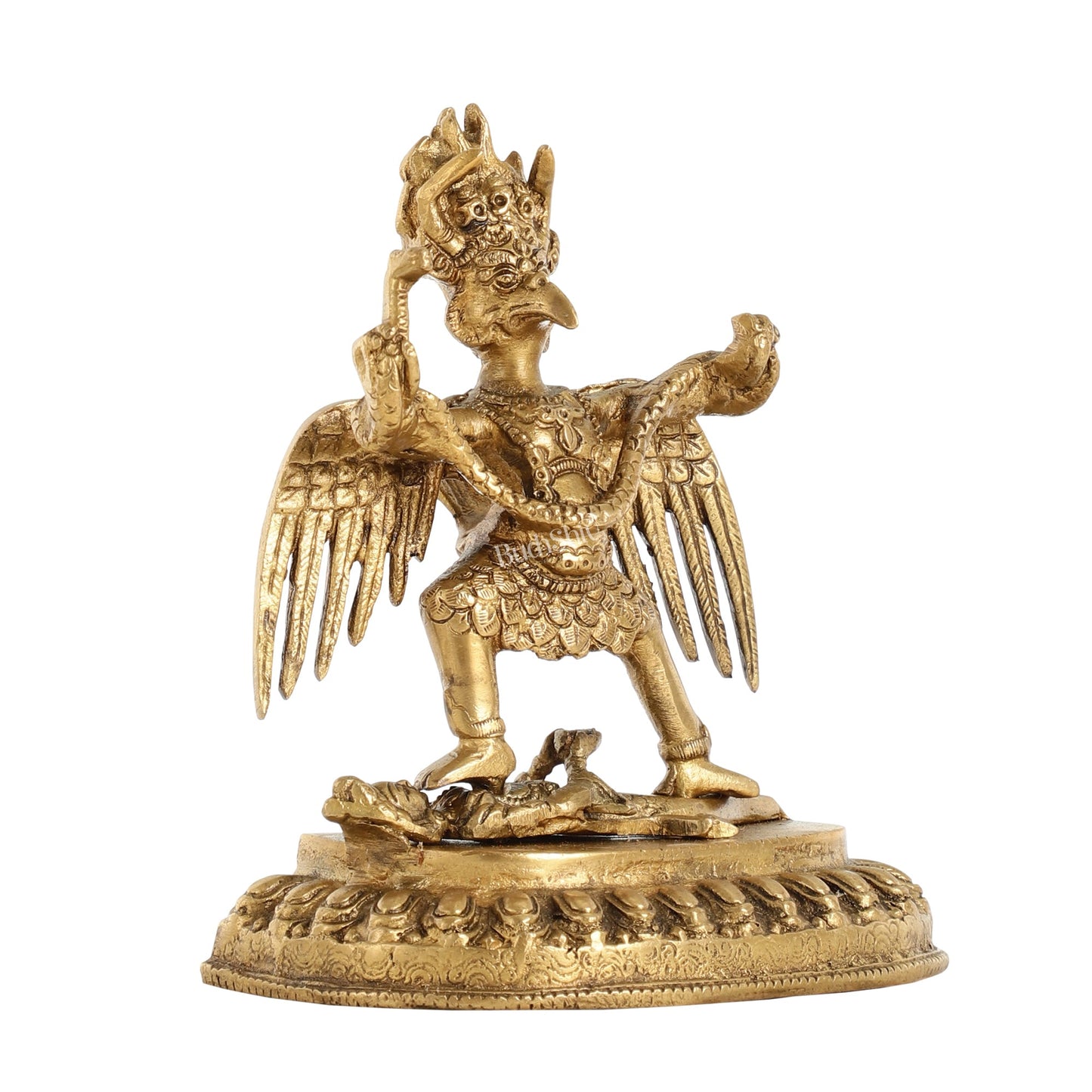 Brass Garuda Standing on Nagaraja Idol - 7 Inch - Budhshiv.com