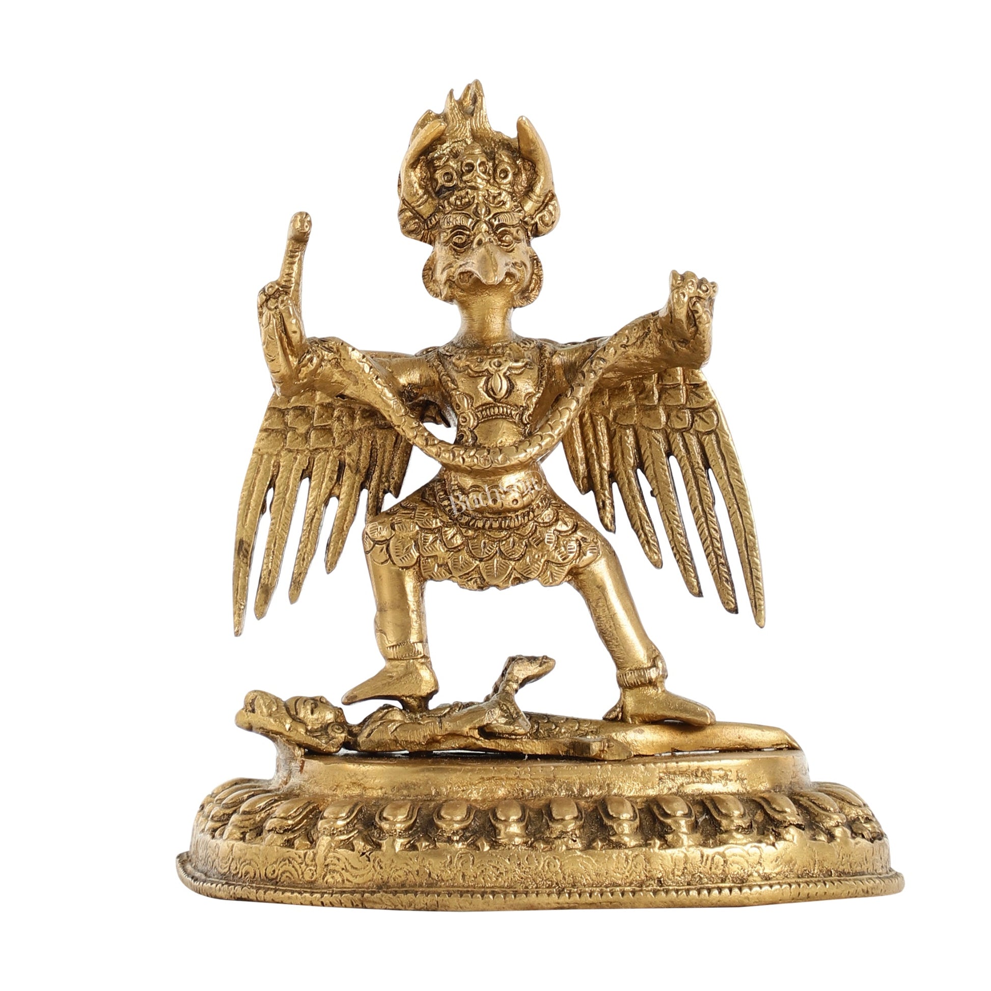 Brass Garuda Standing on Nagaraja Idol - 7 Inch - Budhshiv.com