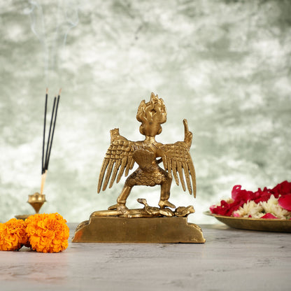 Brass Garuda Standing on Nagaraja Idol - 7 Inch - Budhshiv.com