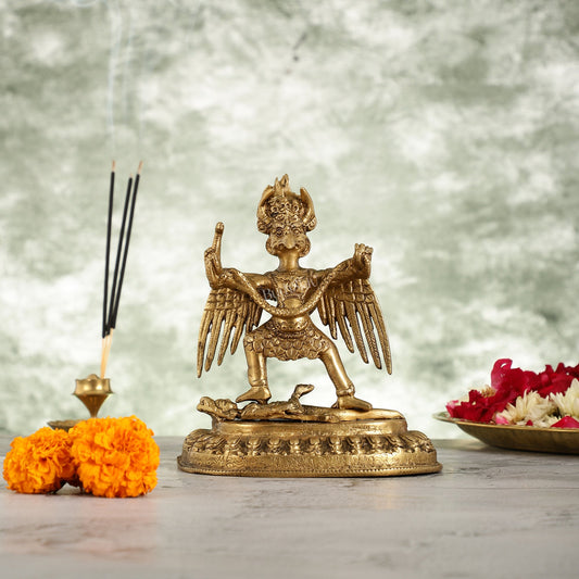 Brass Garuda Standing on Nagaraja Idol - 7 Inch - Budhshiv.com
