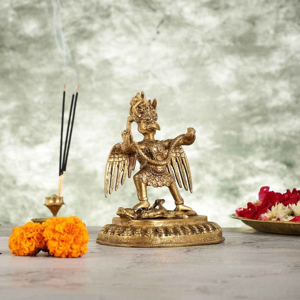 Buy Brass Garuda Standing on Nagaraja Idol - 7 Inch - Budhshiv.com