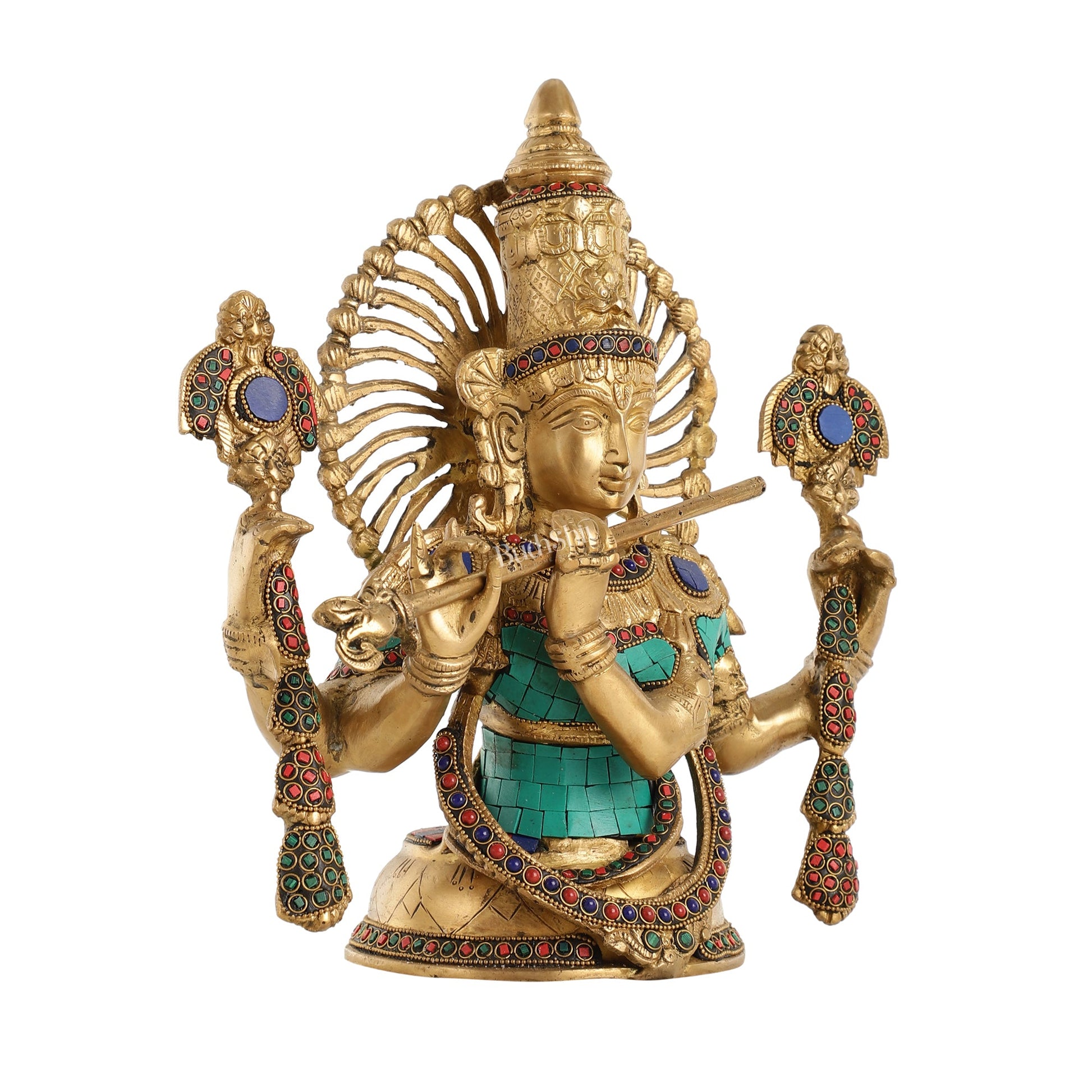 Brass Half Body Lord Krishna Bust Table Accent - 13.5 - Budhshiv.com