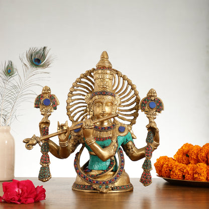 Brass Half Body Lord Krishna Bust Table Accent - 13.5 - Budhshiv.com