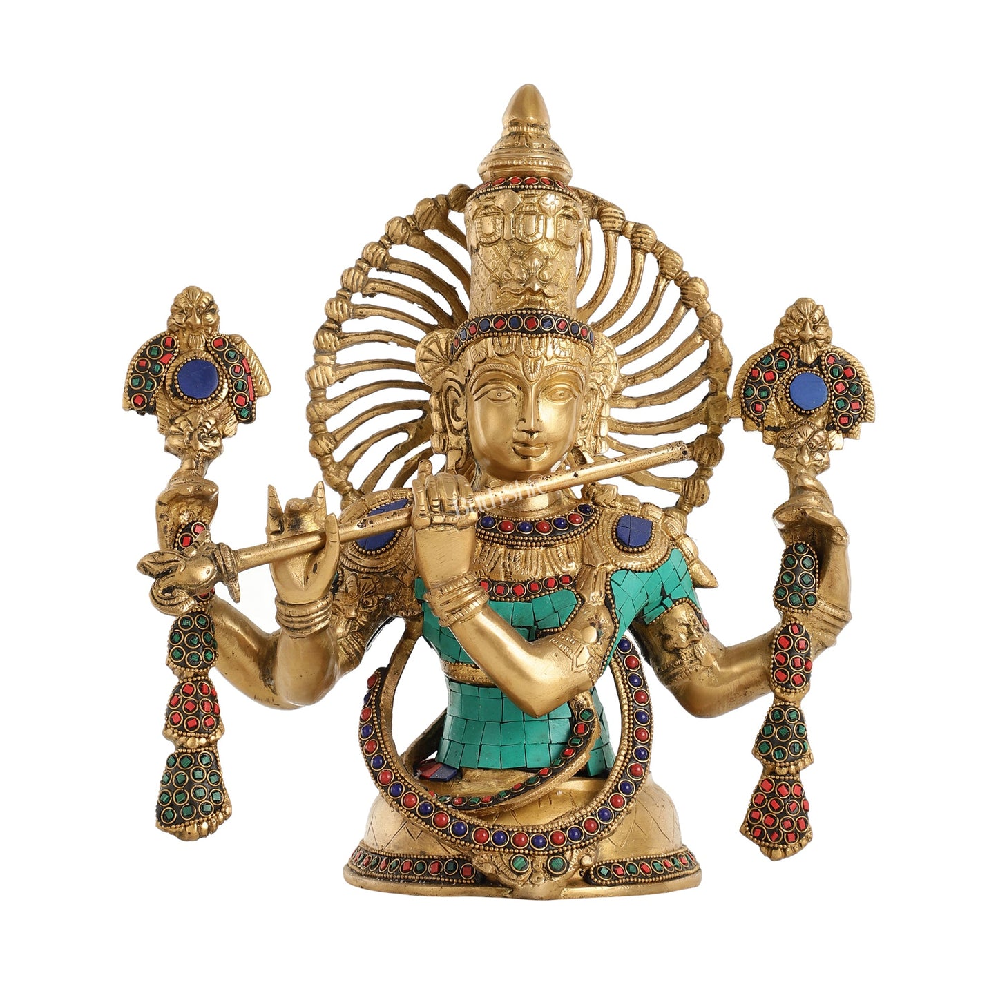 Brass Half Body Lord Krishna Bust Table Accent - 13.5 - Budhshiv.com